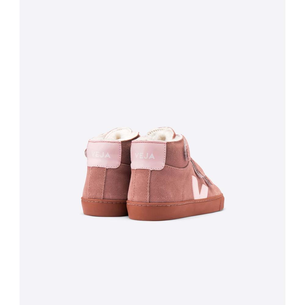 Kids' Veja ESPLAR MID FURED SUEDE Shoes Pink | SG 759ILH